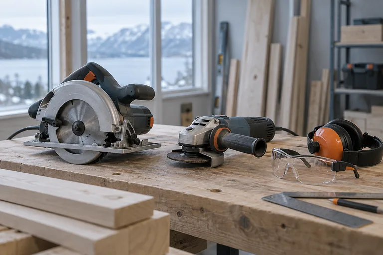 Sirkelsag, vinkelsliper og h&oslash;rselvern